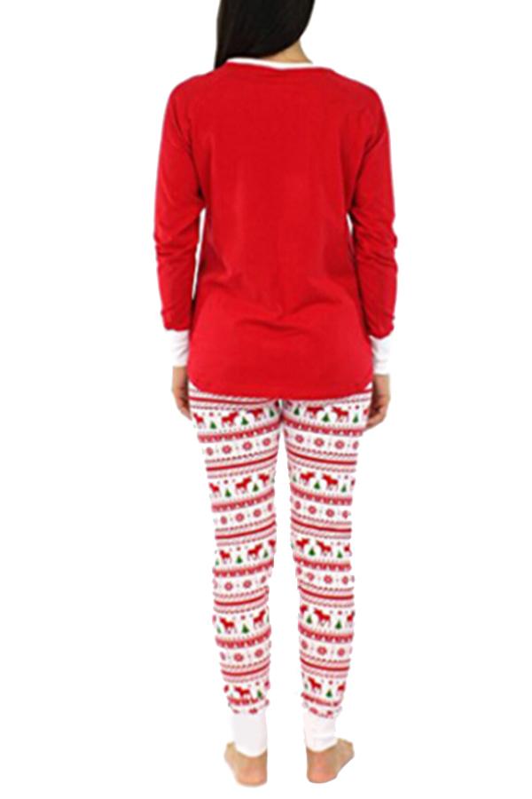 Womens Snowflake Reindeer Printed Family Christmas Pajama Set Dark Red