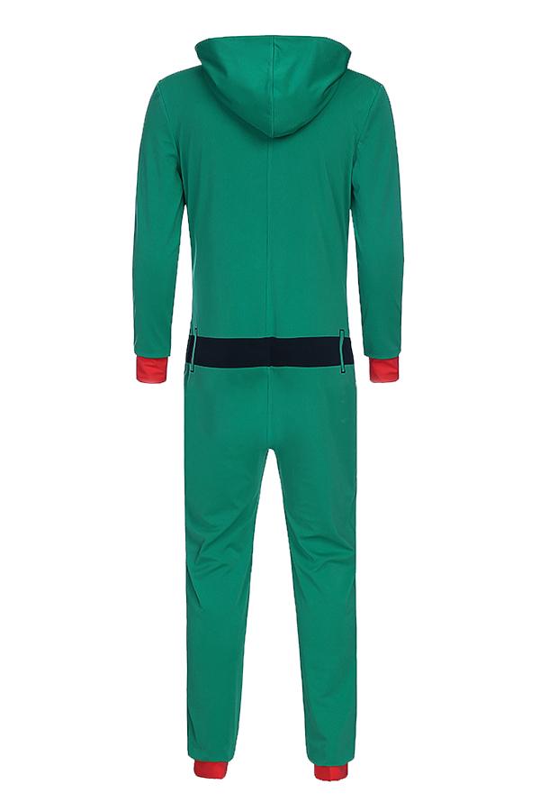 Womens Long Sleeve Hooded Zipper Christmas Santa Helper Pajamas Green