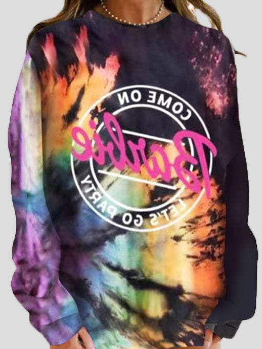 Women's T-Shirts Round Neck Long Sleeve Tie-Dye Printing T-Shirts