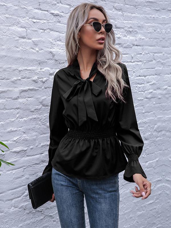 Women's Solid Color Elastic Bell Sleeve Shirt