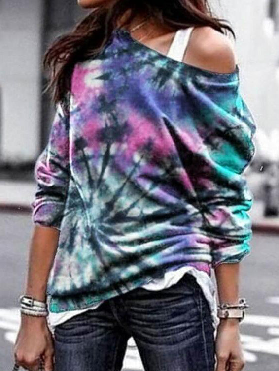 Women's T-Shirts Loose Tie-Dye Printed Long Sleeve T-Shirt