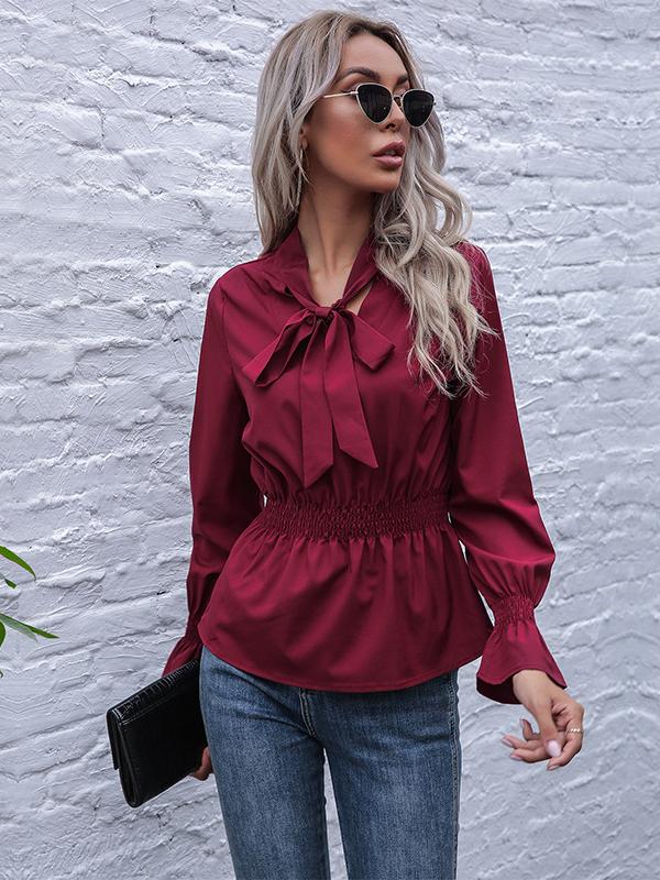 Women's Solid Color Elastic Bell Sleeve Shirt