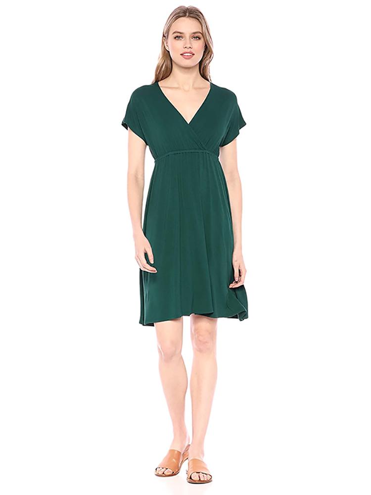 Women's V Neck Solid Form-fitting Midi Dress