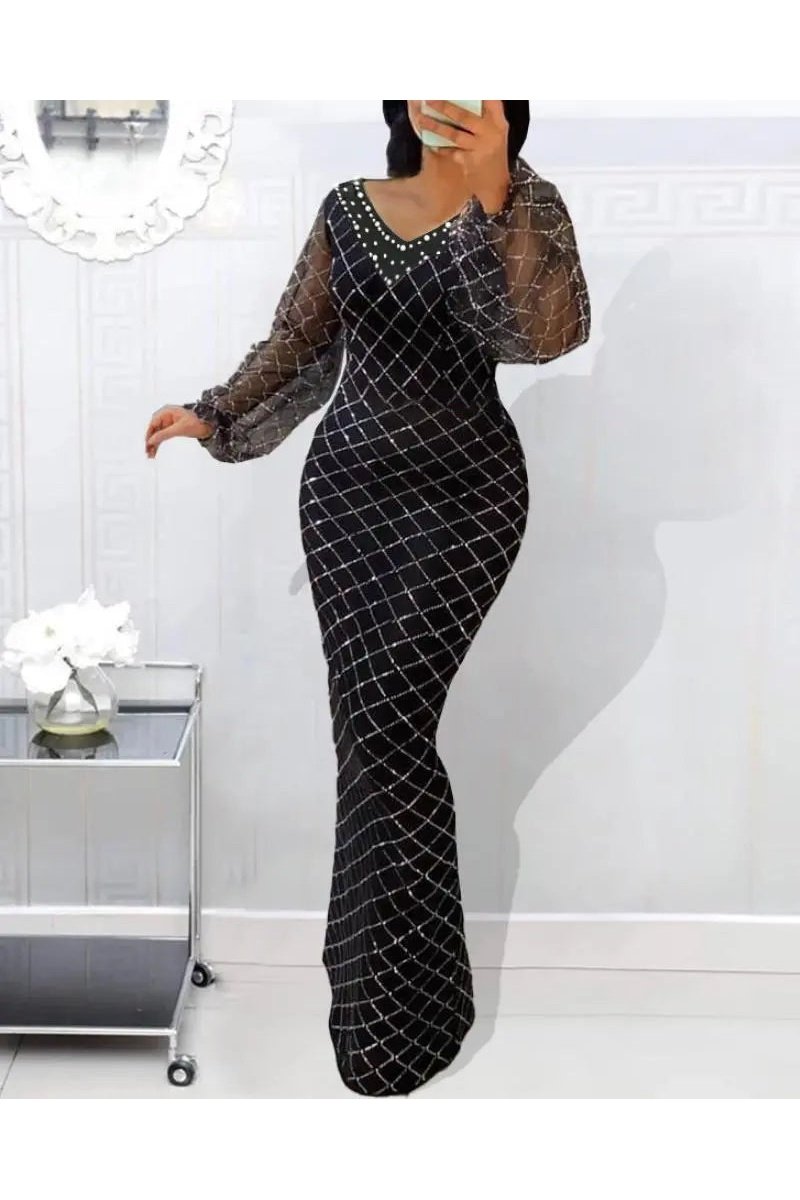 Women's V Neck Glitter Evening Dress