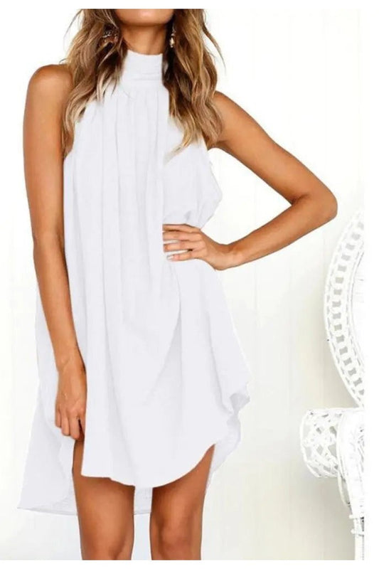 Women's Sleeveless Split Back High Low Halter Neck Mini Dress