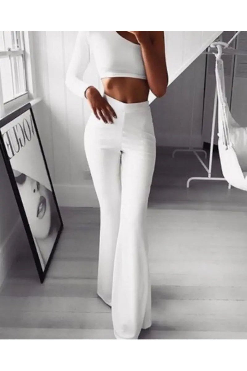 Women's Solid High Waist Long Bottoms Flared Trousers Casual Pants