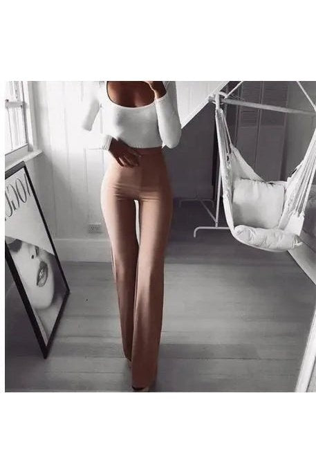 Women's Solid High Waist Long Bottoms Flared Trousers Casual Pants