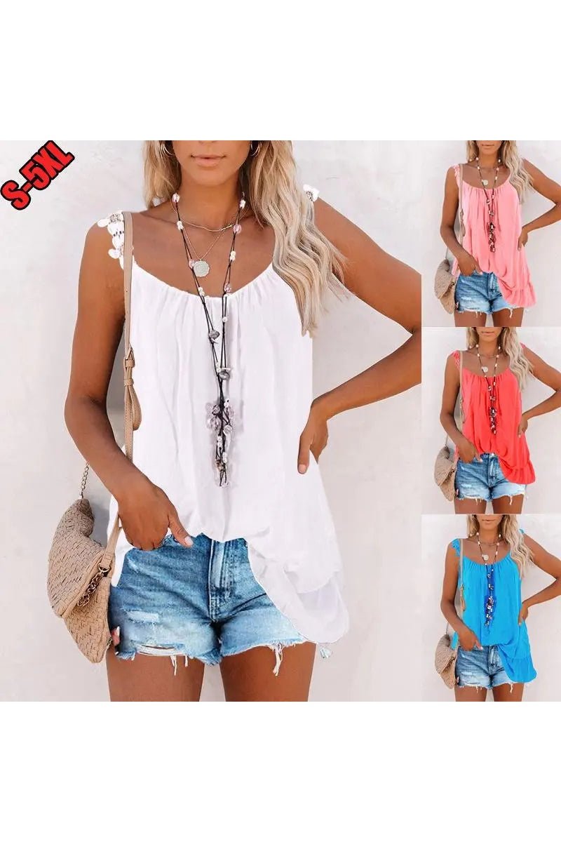 Women's Solid Lace Straps Summer Tops Ladies Casual Plus Size Tank Top