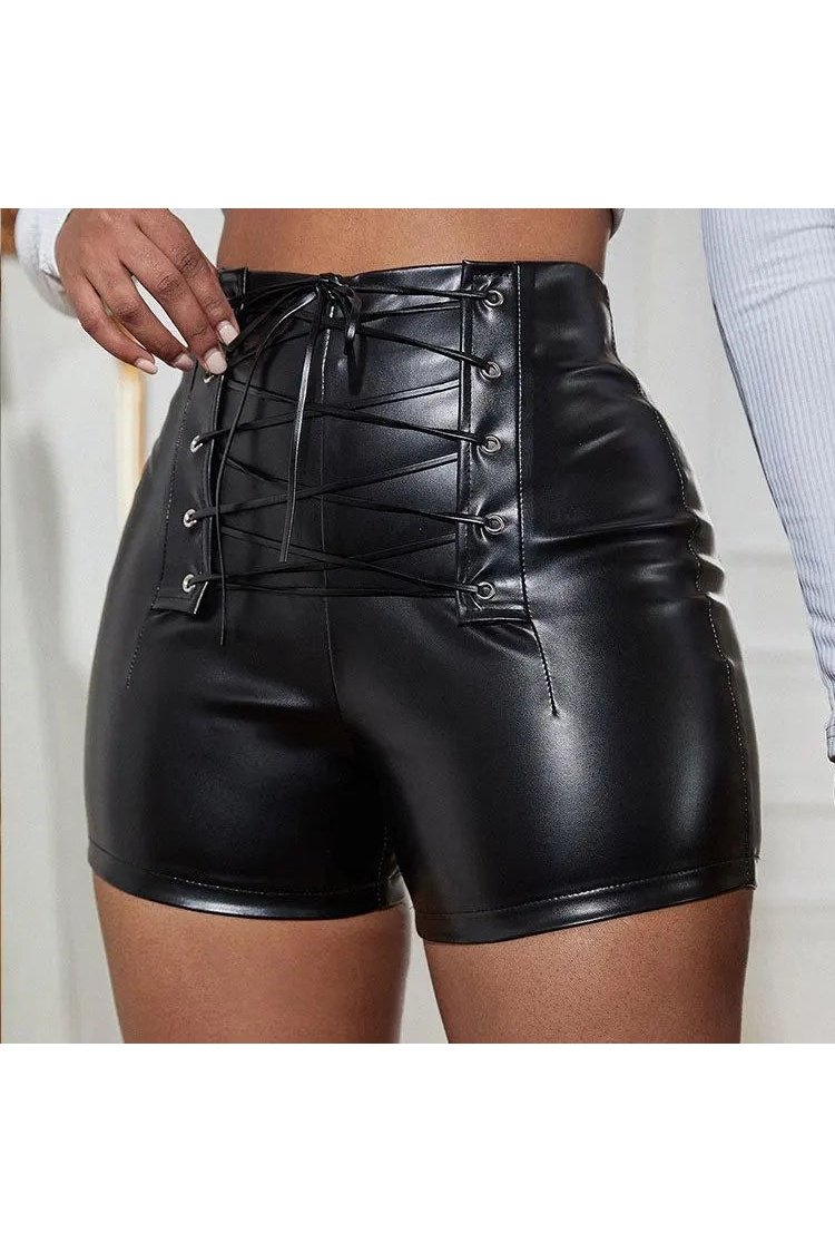 Women's Solid Leather High Waist Short Sexy Pants Fashion Bottoms