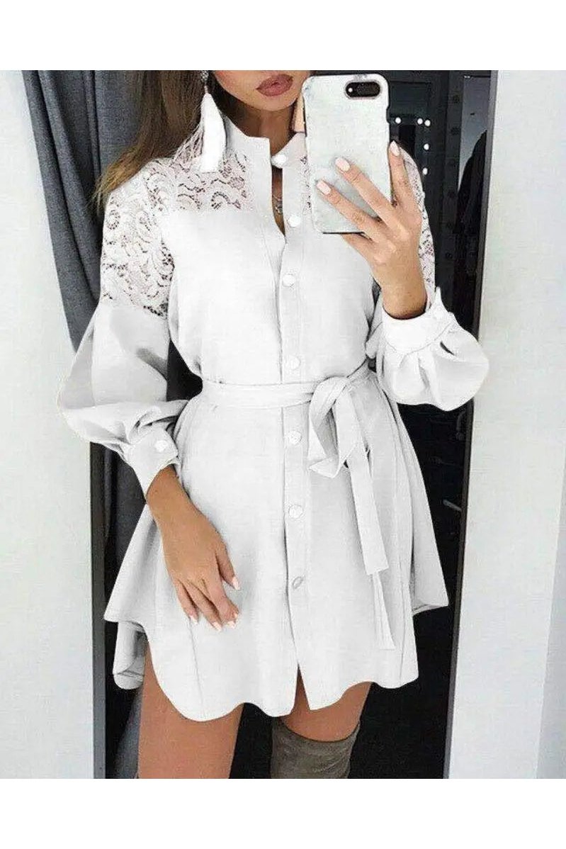 Women's Solid Long Sleeves Lace Shirt Collar Daliy Dresses