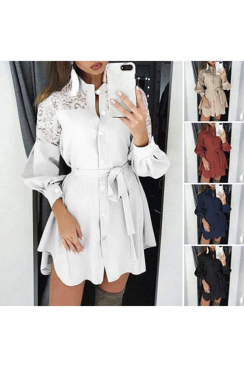 Women's Solid Long Sleeves Lace Shirt Collar Daliy Dresses