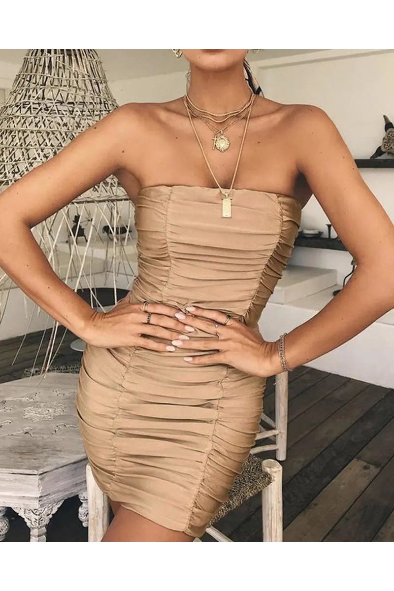 Women's Solid Off Shoulder Bodycon Pleats Party Mini Dresses