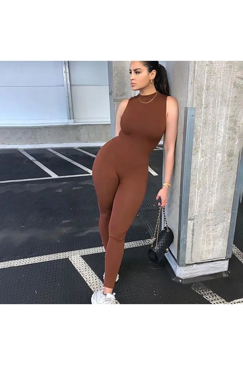 Women's Solid Sleeveless One Piece Overall Jumpsuit