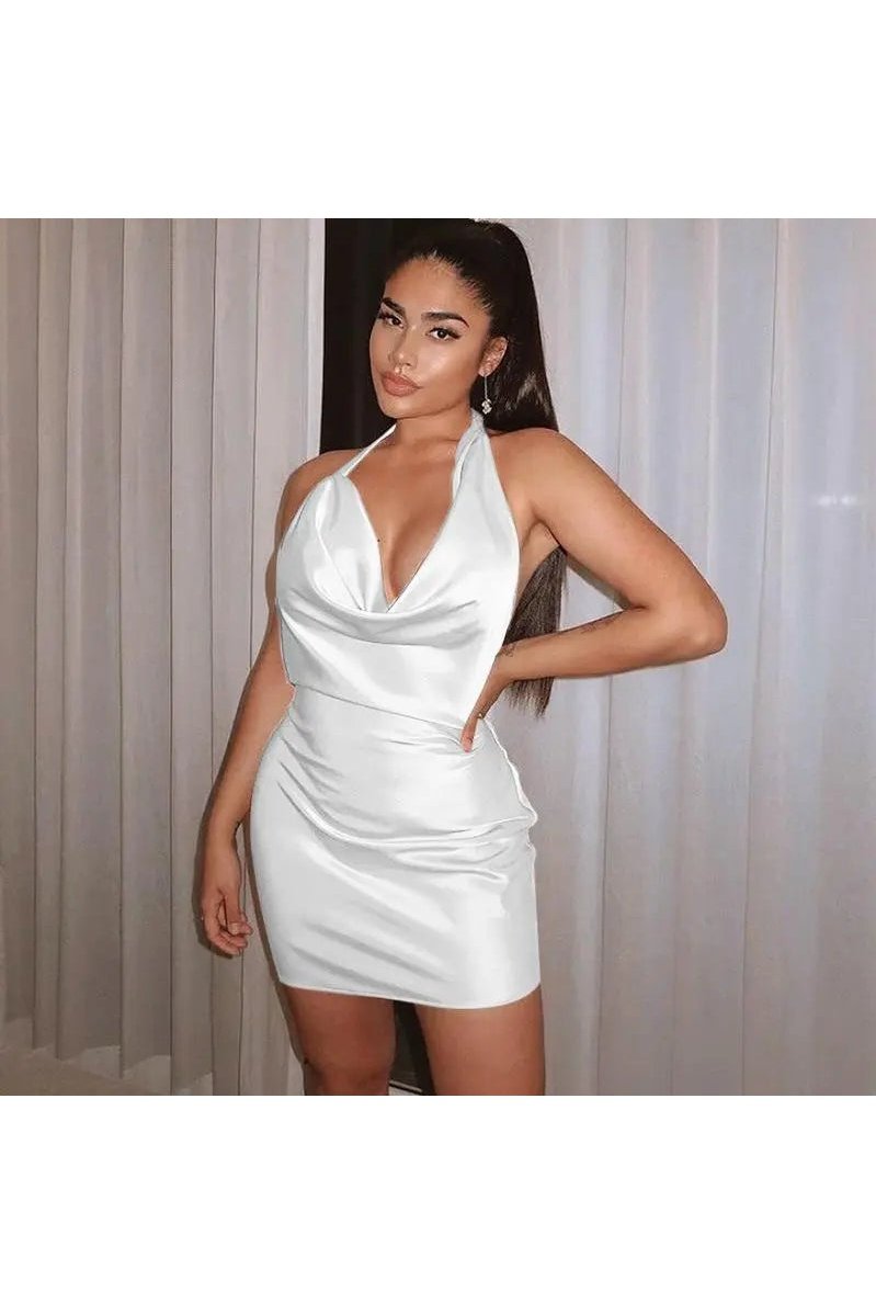 Women's Solid Spaghetti Satin Mini Dresses