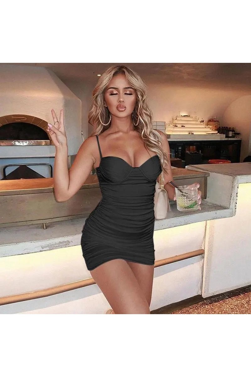 Women's Spaghetti Strap Bustier Ruched Cami Bodycon Dress