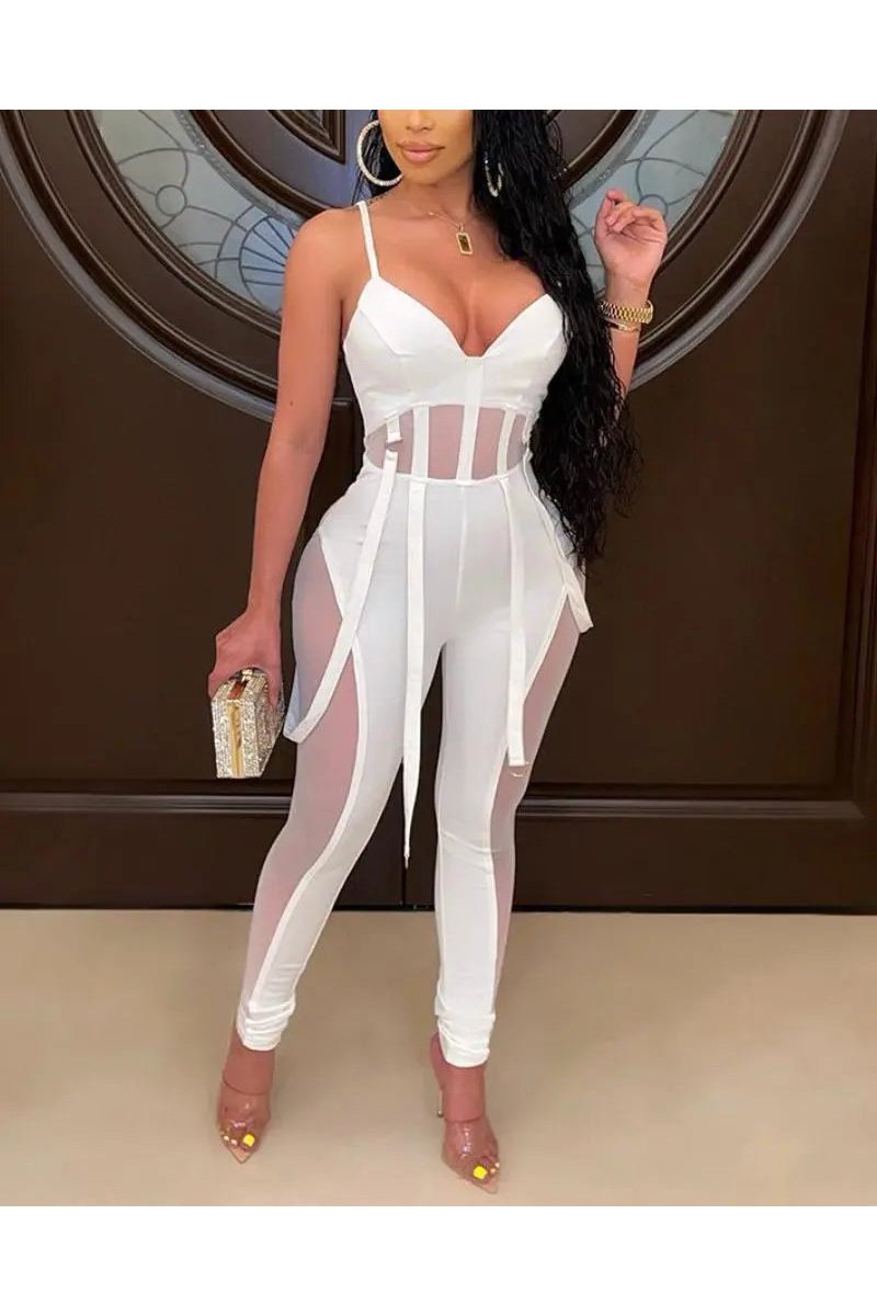 Women's Spaghetti Strap Mesh Bustier Cami Bodycon Jumpsuit