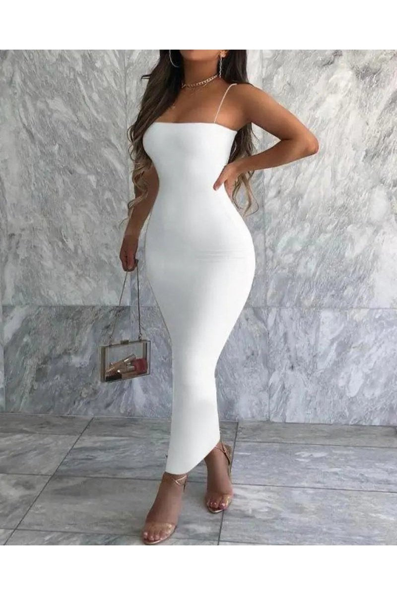 Women's Spaghetti Strap Solid Maxi Cami Bodycon Dress