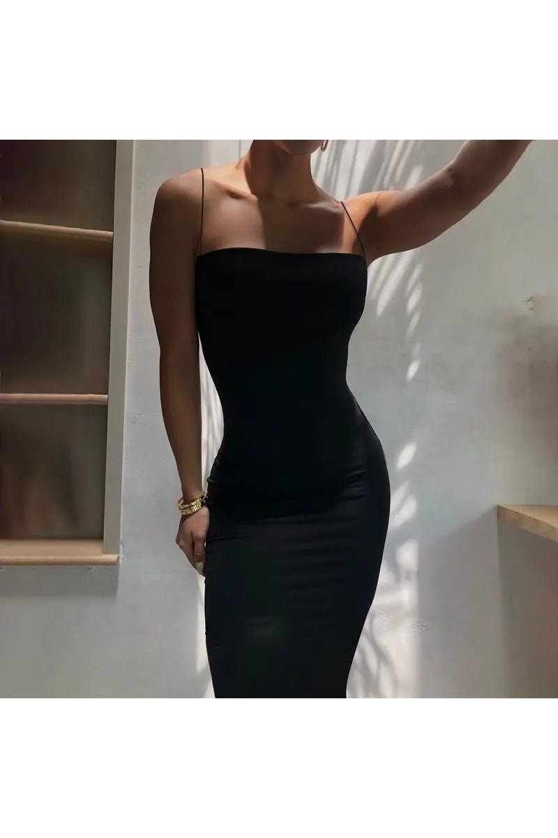 Women's Spaghetti Strap Solid Maxi Cami Bodycon Dress