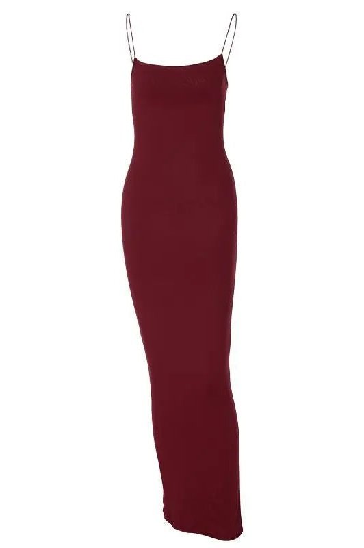 Women's Spaghetti Strap Solid Maxi Cami Bodycon Dress