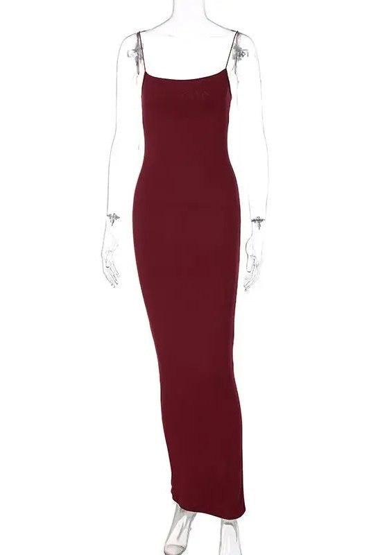 Women's Spaghetti Strap Solid Maxi Cami Bodycon Dress