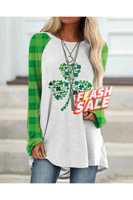 Women's St. Patrick's Four Leaf Clover Panel Casual T-Shirt