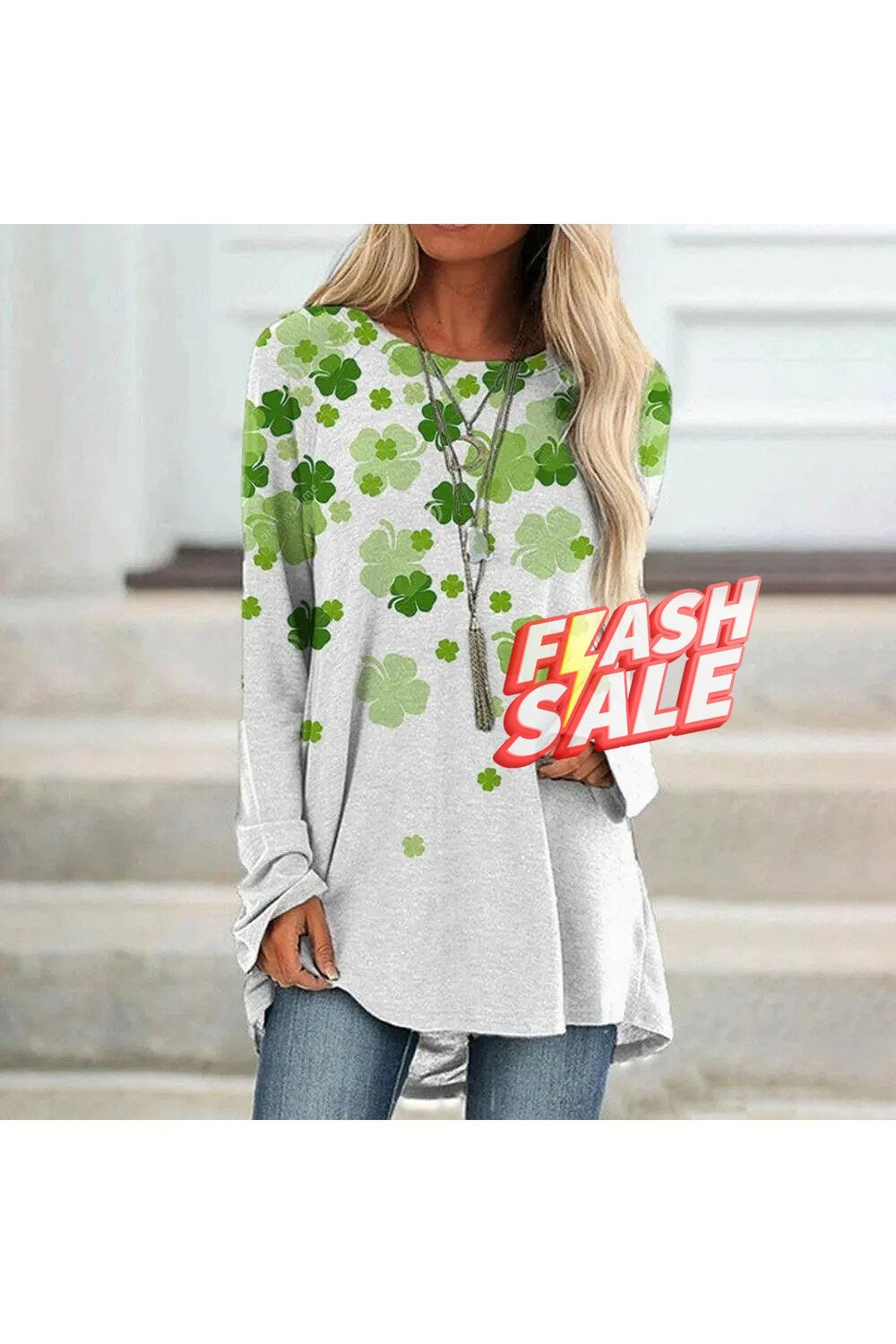 Women's St. Patrick's Four Leaf Clover Panel Casual T-Shirt