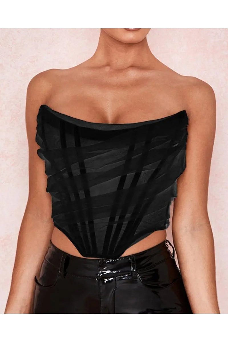 Women's Strapless Mesh Hanky Hem Bandeau Crop Tops