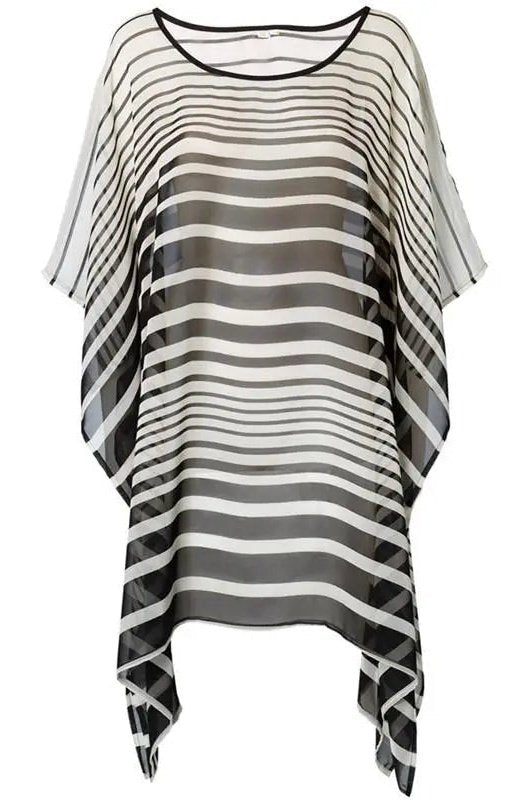 Women's Striped Half Batwing Sleeve Mesh Beach Dress Cover Ups