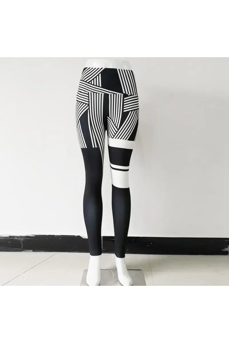 Women's Striped Moisture-Wicking Stretchy Tummy Control Leggings