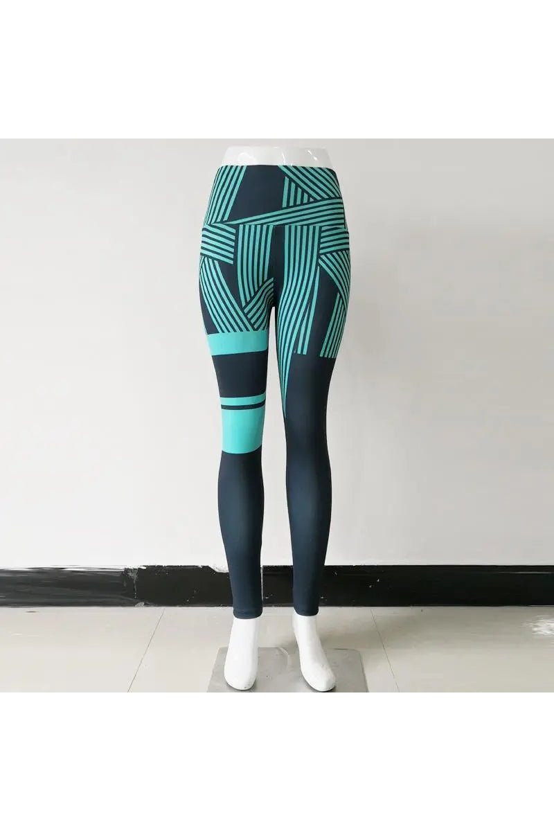 Women's Striped Moisture-Wicking Stretchy Tummy Control Leggings