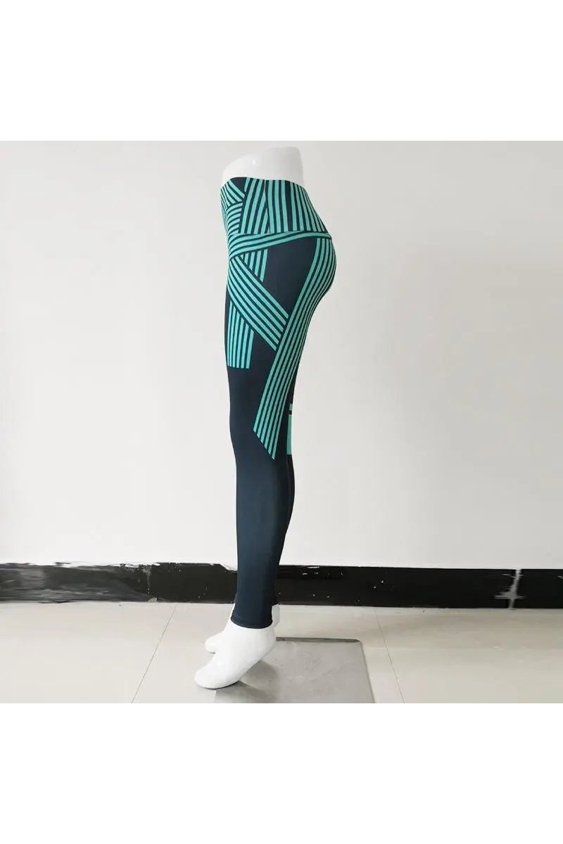 Women's Striped Moisture-Wicking Stretchy Tummy Control Leggings