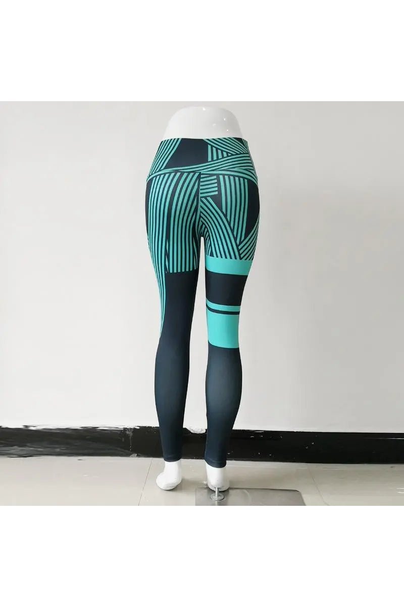 Women's Striped Moisture-Wicking Stretchy Tummy Control Leggings