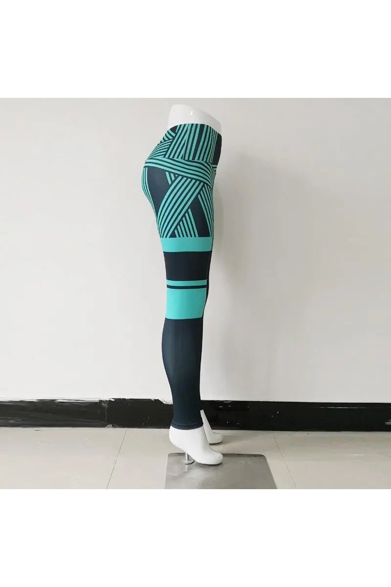 Women's Striped Moisture-Wicking Stretchy Tummy Control Leggings