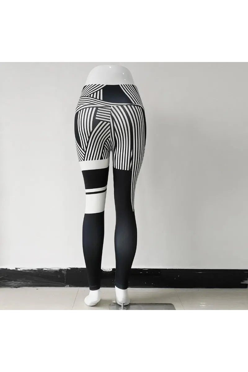 Women's Striped Moisture-Wicking Stretchy Tummy Control Leggings