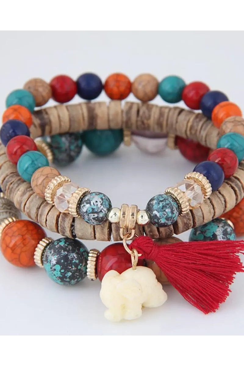 Women's Tassel Wood Beaded Bracelet