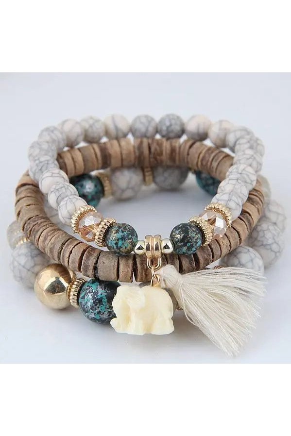 Women's Tassel Wood Beaded Bracelet