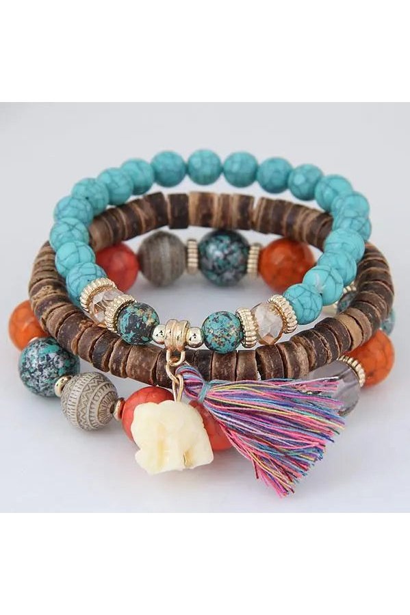 Women's Tassel Wood Beaded Bracelet