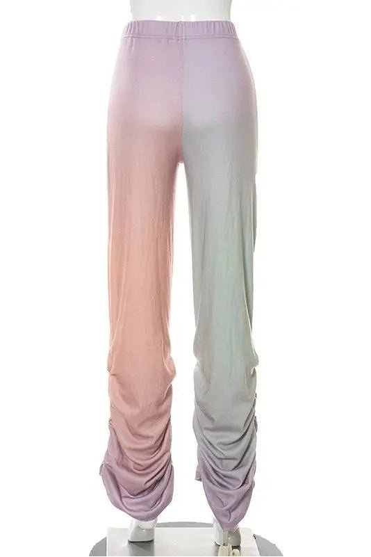 Women's Tie Dye Elastic Waist Stacked Pants