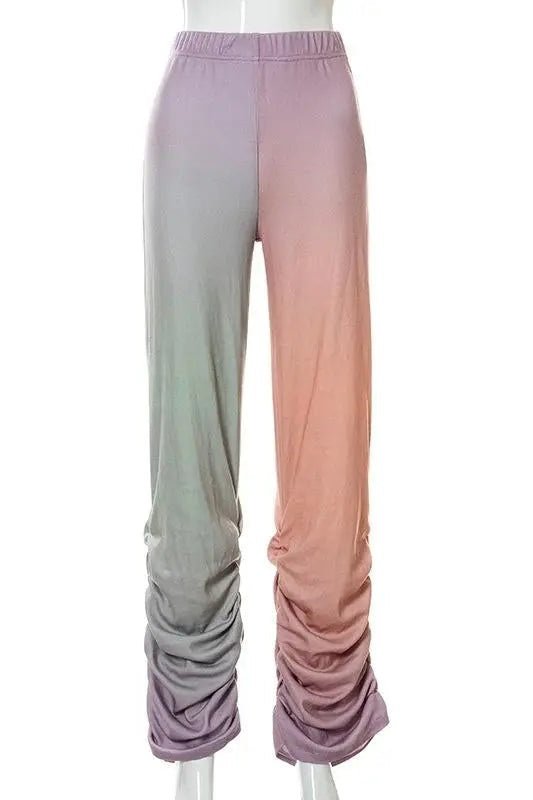 Women's Tie Dye Elastic Waist Stacked Pants