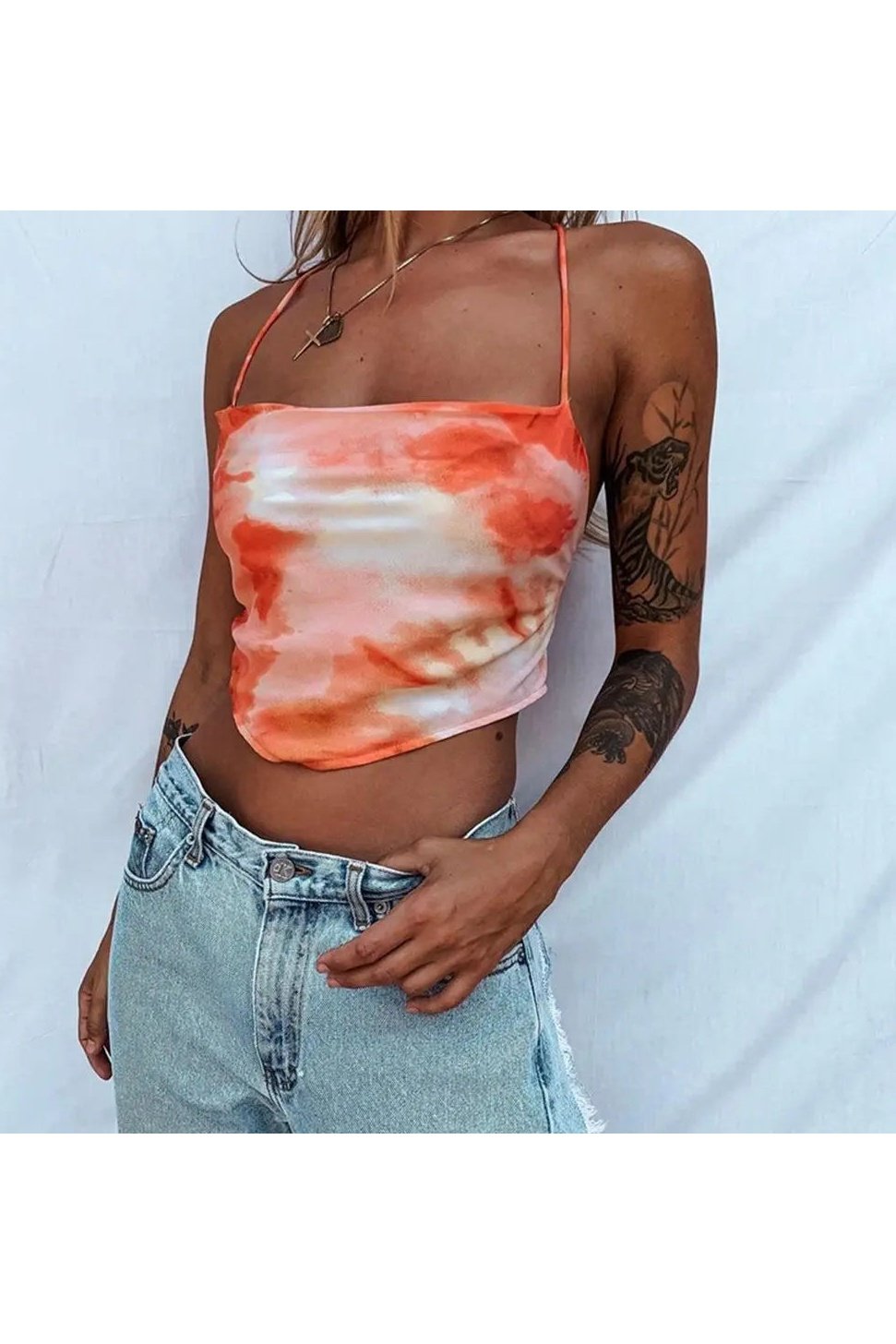 Women's Tie-Dye Open-Back Strappy Cropped Vest