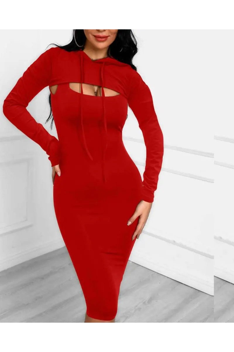 Women's Two Piece Crop Hoodie And Tank Bodycon Dress Outfit