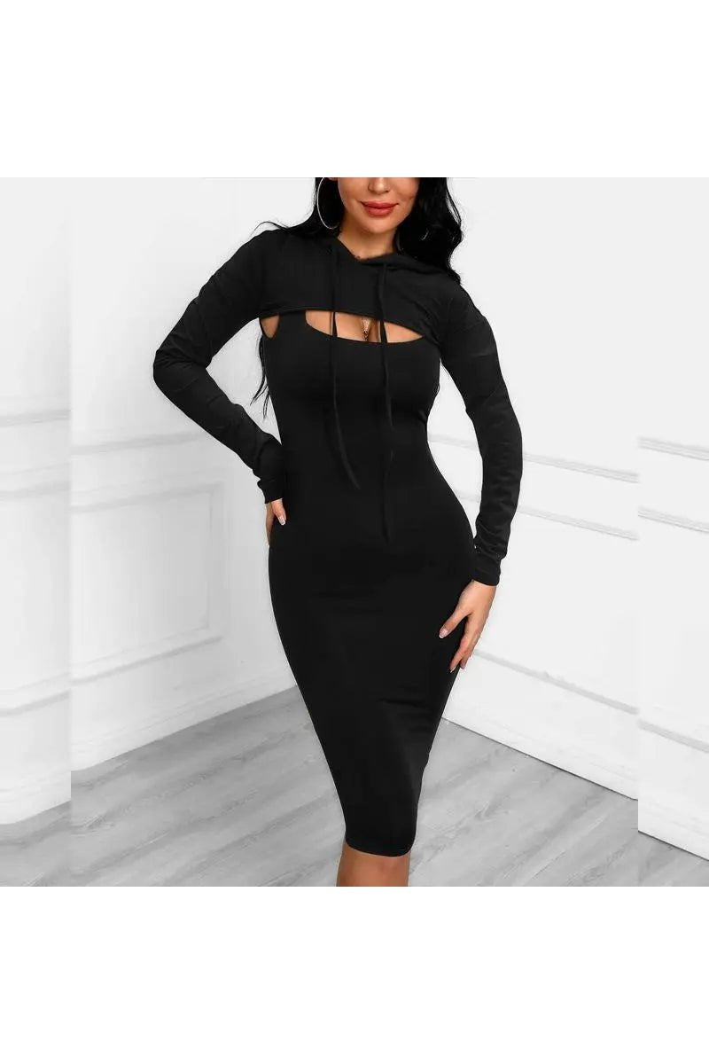 Women's Two Piece Crop Hoodie And Tank Bodycon Dress Outfit