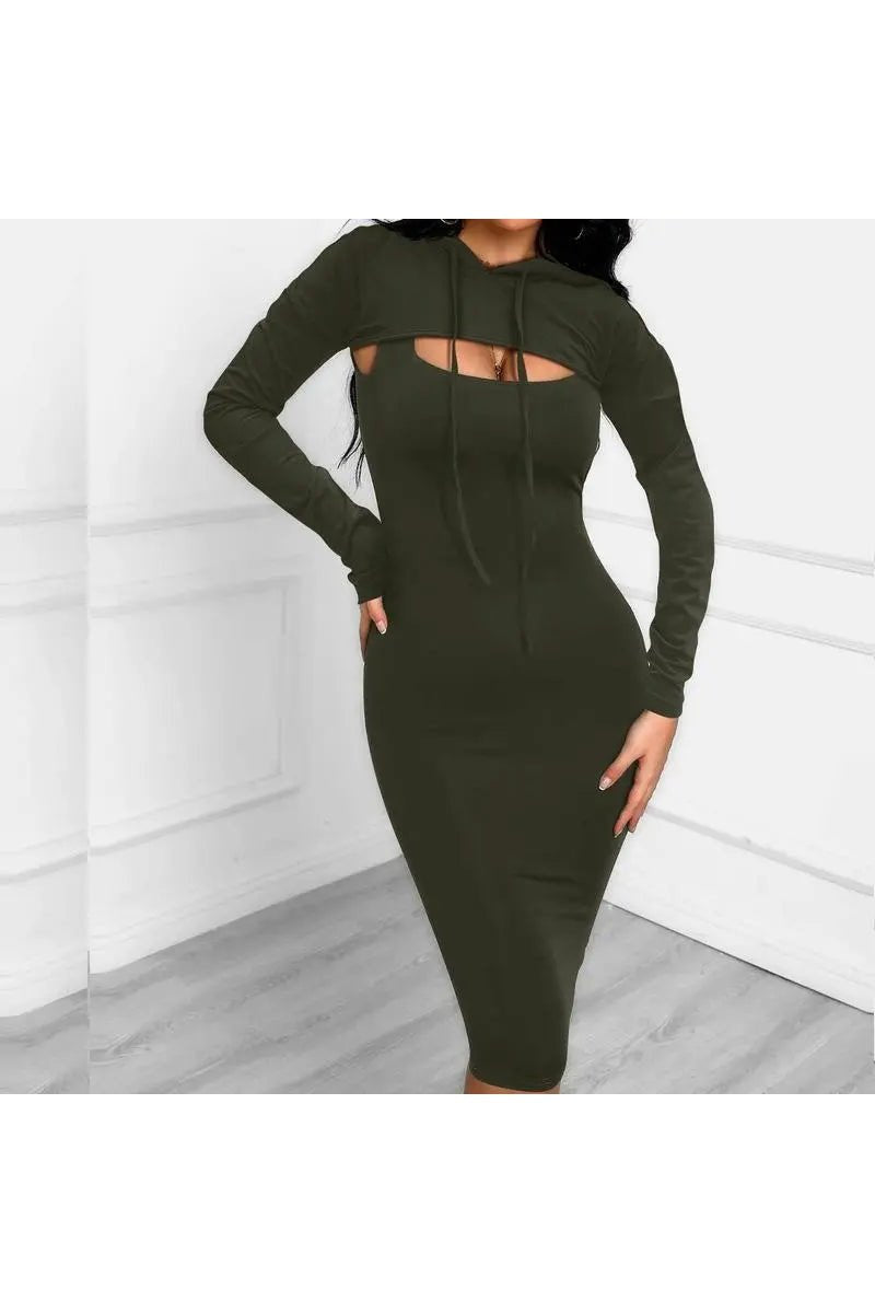 Women's Two Piece Crop Hoodie And Tank Bodycon Dress Outfit