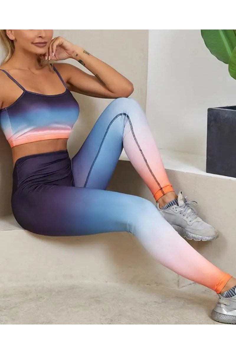 Women's Two Piece Gradient Sport Bra And High Waist Yoga Pants Set