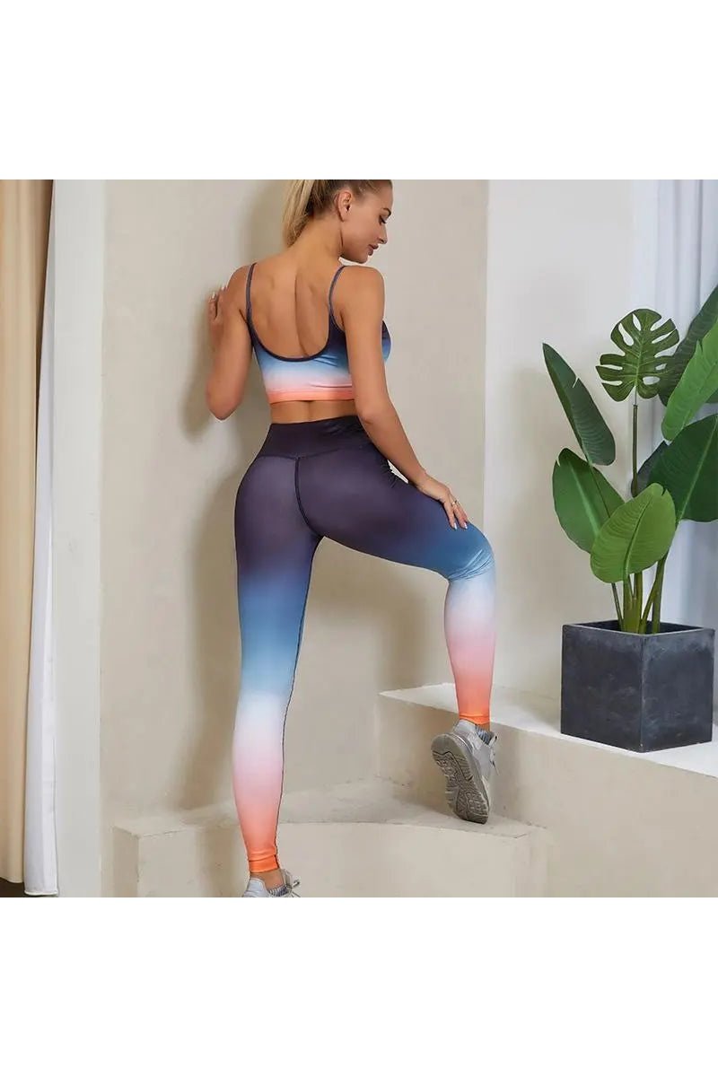 Women's Two Piece Gradient Sport Bra And High Waist Yoga Pants Set