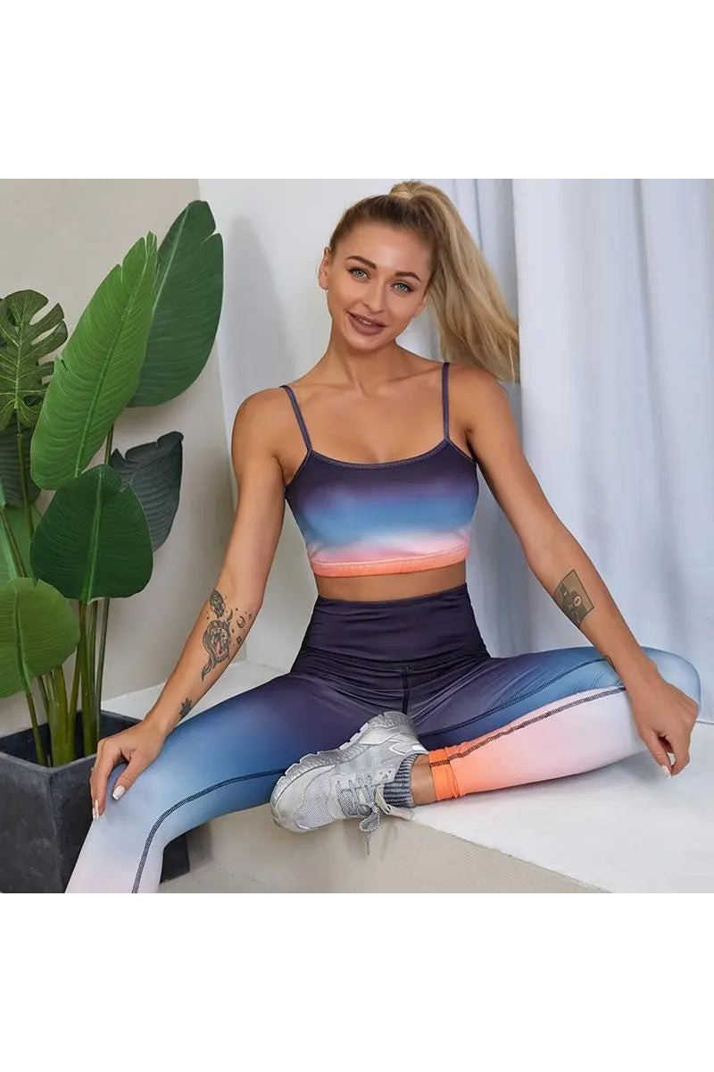 Women's Two Piece Gradient Sport Bra And High Waist Yoga Pants Set