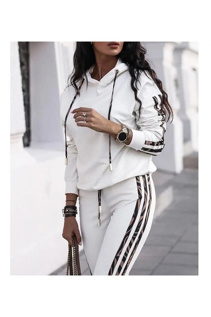 Women's Two Piece Outfit Striped Hoodie And Sweatpants Set