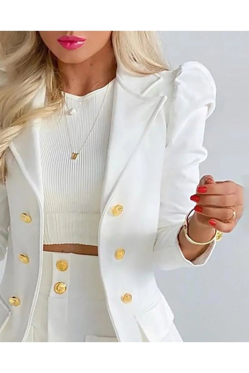 Women's Two Piece Puff Sleeve Blazer And Mini Skirts Outfit