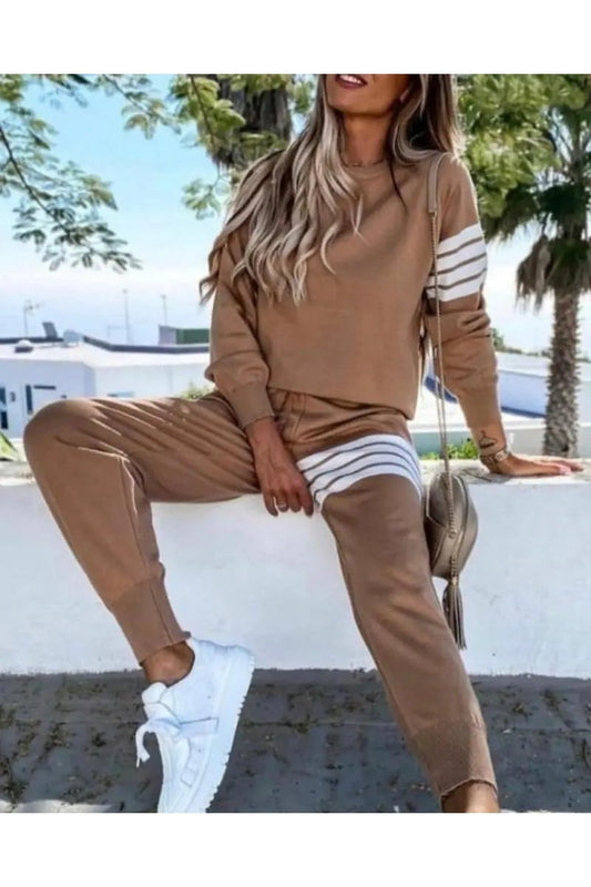 Women's Two Piece Striped Sweatshirt And Jogger Pants Set