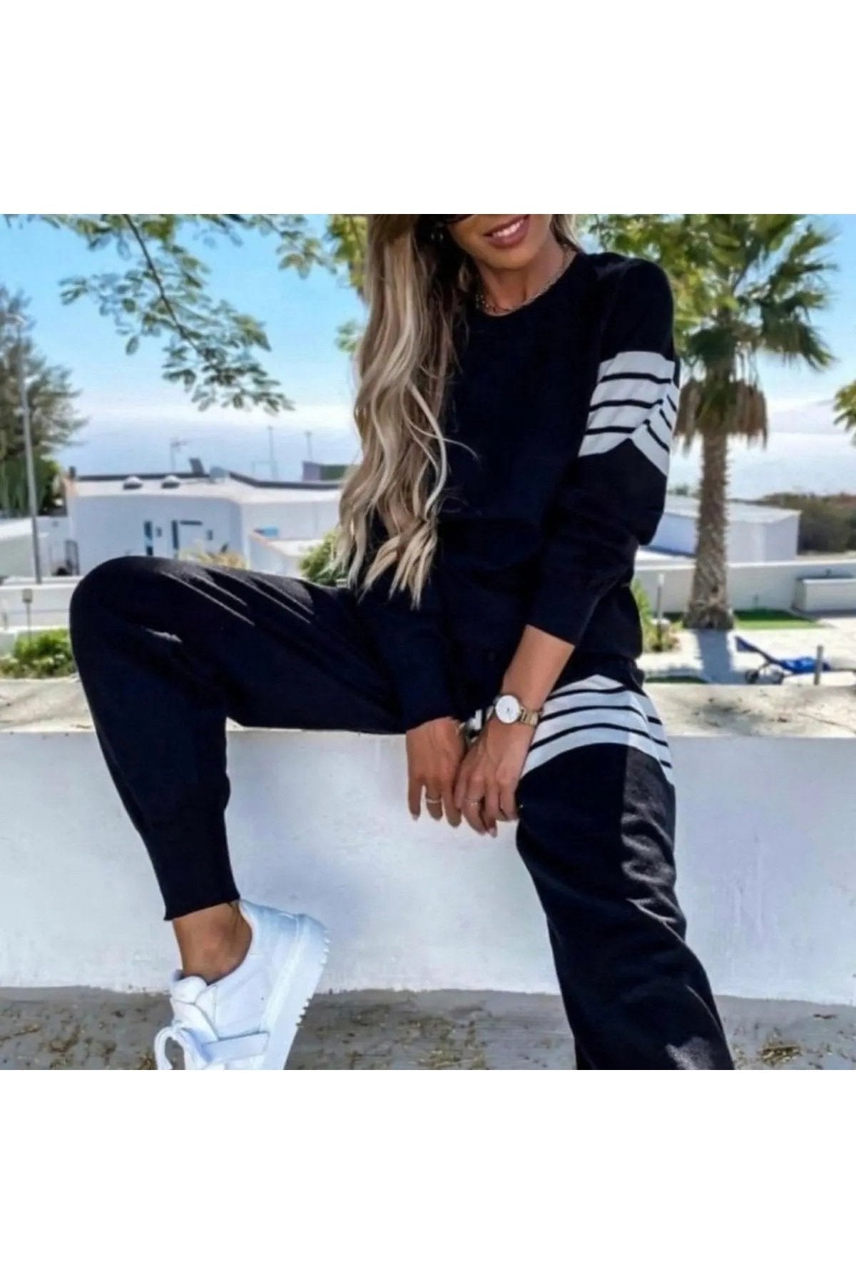 Women's Two Piece Striped Sweatshirt And Jogger Pants Set